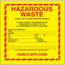 6" x 6" - " Hazardous  Waste -  Standard"  Labels