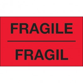 3" x 5" - " Fragil" ( Fluorescent  Red)  Bilingual  Labels