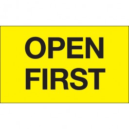 3" x 5" - " Open  First" ( Fluorescent  Yellow)  Labels