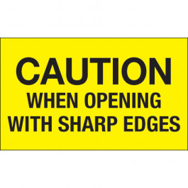 3" x 5" - " Caution  When  Opening  With  Sharp  Edges" ( Fluorescent  Yellow)  Labels