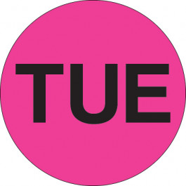 2"  Circle - "TUE" ( Fluorescent  Pink) Days of the  Week  Labels