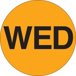2"  Circle - "WED" ( Fluorescent  Orange) Days of the  Week  Labels