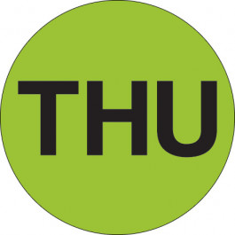 1"  Circle - "THU" ( Fluorescent  Green) Days of the  Week  Labels