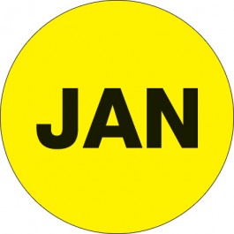1"  Circle - "JAN" ( Fluorescent  Yellow) Months of the  Year  Labels