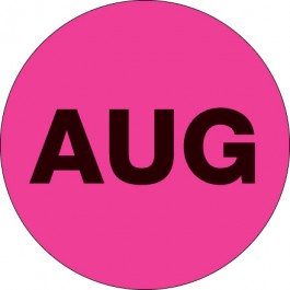 1"  Circle - "AUG" ( Fluorescent  Pink) Months of the  Year  Labels