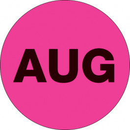 2"  Circle - "AUG" ( Fluorescent  Pink) Months of the  Year  Labels