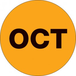 2"  Circle - "OCT" ( Fluorescent  Orange) Months of the  Year  Labels