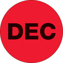 2"  Circle - "DEC" ( Fluorescent  Red) Months of the  Year  Labels