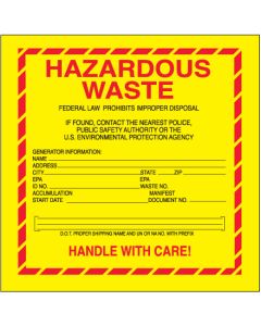 6" x 6" - " Hazardous  Waste -  Standard"  Labels
