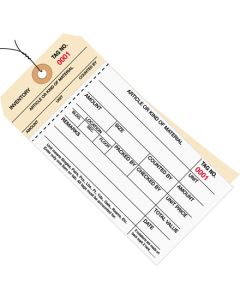 6 1/4" x 3 1/8" - (3000-3499) Inventory  Tags  2  Part  Carbonless  Stub  Style #8 -  Pre- Wired