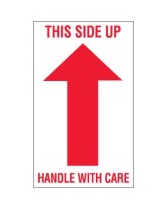 3" x 5" - " This  Side  Up -  Handle  With  Care" Arrow  Labels