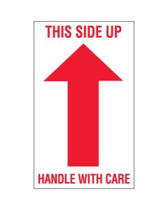 3" x 5" - " This  Side  Up -  Handle  With  Care" Arrow  Labels