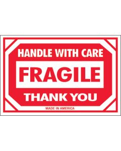 2" x 3" - " Fragile -  Handle  With  Care"  Labels