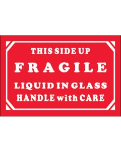 2" x 3" - " Fragile -  Liquid  In  Glass -  Handle  With  Care"  Labels