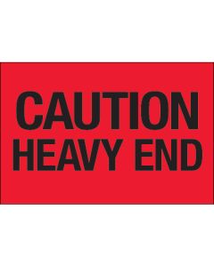 2" x 3" - " Caution -  Heavy  End" ( Fluorescent  Red)  Labels