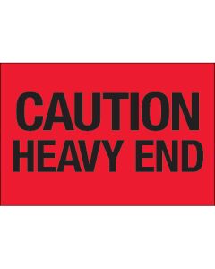 2" x 3" - " Caution -  Heavy  End" ( Fluorescent  Red)  Labels