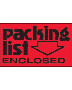 3" x 5" - " Packing  List  Enclosed" ( Fluorescent  Red)  Labels