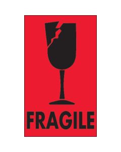 3" x 5" - " Fragile" ( Fluorescent  Red)  Labels