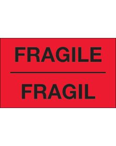 3" x 5" - " Fragil" ( Fluorescent  Red)  Bilingual  Labels