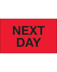 3" x 5" - " Next  Day" ( Fluorescent  Red)  Labels