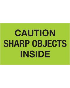 3" x 5" - " Caution  Sharp  Objects  Inside"( Fluorescent  Green)  Labels