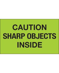 3" x 5" - " Caution  Sharp  Objects  Inside"( Fluorescent  Green)  Labels