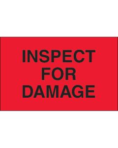 1 1/4" x 2" - " Inspect  For  Damage"( Fluorescent  Red)  Labels