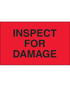 1 1/4" x 2" - " Inspect  For  Damage"( Fluorescent  Red)  Labels