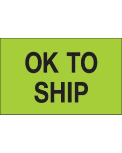 1 1/4" x 2" - "OK  To  Ship" ( Fluorescent  Green)  Labels