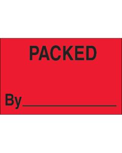 1 1/4" x 2" - " Packed  By" ( Fluorescent  Red)  Labels