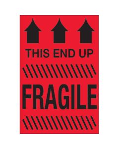 4" x 6" - " This  End  Up -  Fragile" ( Fluorescent  Red)  Labels