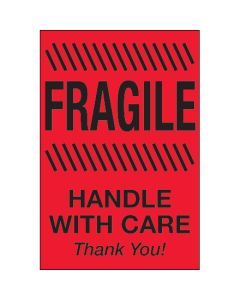 4" x 6" - " Fragile -  Handle  With  Care"( Fluorescent  Red)  Labels