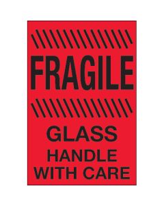 4" x 6" - " Fragile -  Glass -  Handle  With  Care"( Fluorescent  Red)  Labels