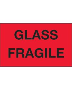 3" x 5" - " Glass -  Fragile" ( Fluorescent  Red)  Labels