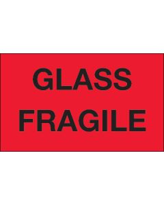 3" x 5" - " Glass -  Fragile" ( Fluorescent  Red)  Labels