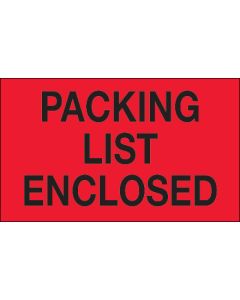 3" x 5" - " Packing  List  Enclosed" ( Fluorescent  Red)  Labels