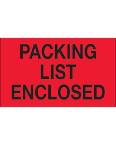 3" x 5" - " Packing  List  Enclosed" ( Fluorescent  Red)  Labels