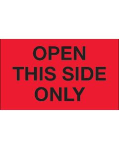 3" x 5" - " Open  This  Side  Only" ( Fluorescent  Red)  Labels