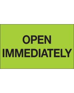 3" x 5" - " Open  Immediately" ( Fluorescent  Green)  Labels