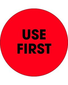 2"  Circle - " Use  First" Fluorescent  Red  Labels