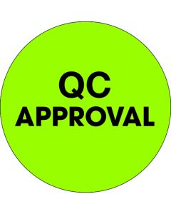 1"  Circle - "QC  Approval" Fluorescent  Green  Labels