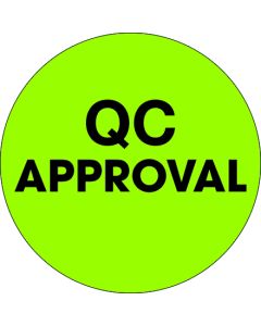 2"  Circle - "QC  Approval" Fluorescent  Green  Labels