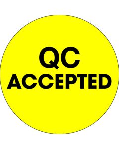 2"  Circle - "QC  Accepted" Fluorescent  Yellow  Labels
