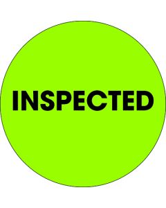 2"  Circle - " Inspected" Fluorescent  Green  Labels