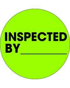 1"  Circle - " Inspected  By" Fluorescent  Green  Labels