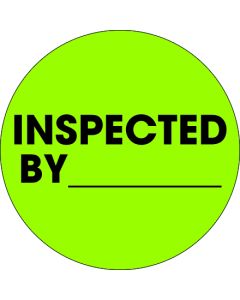 2"  Circle - " Inspected  By" Fluorescent  Green  Labels