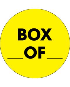 2"  Circle - " Box ___  Of ___" Fluorescent  Yellow  Labels
