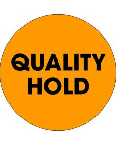 2"  Circle - " Quality  Hold" Fluorescent  Orange  Labels