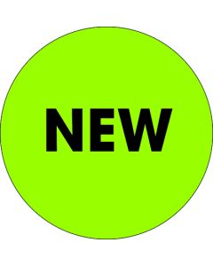 2"  Circle - " New" Fluorescent  Green  Labels