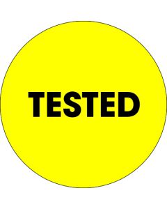 2"  Circle - " Tested" Fluorescent  Yellow  Labels
